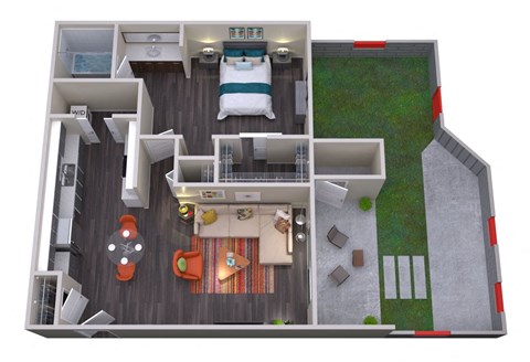 Floor plan for 1 bed, 1 bath, 675 sqft